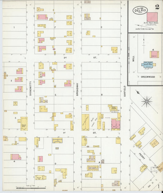 Sanborn Fire Insurance Map from Del Rio, Val Verde County, Texas (1900), Sheet #0002 - Historic Sanborn Fire Insurance Map Print, vintage old map wall art, antique decor, genealogy gift, Texas Texas map