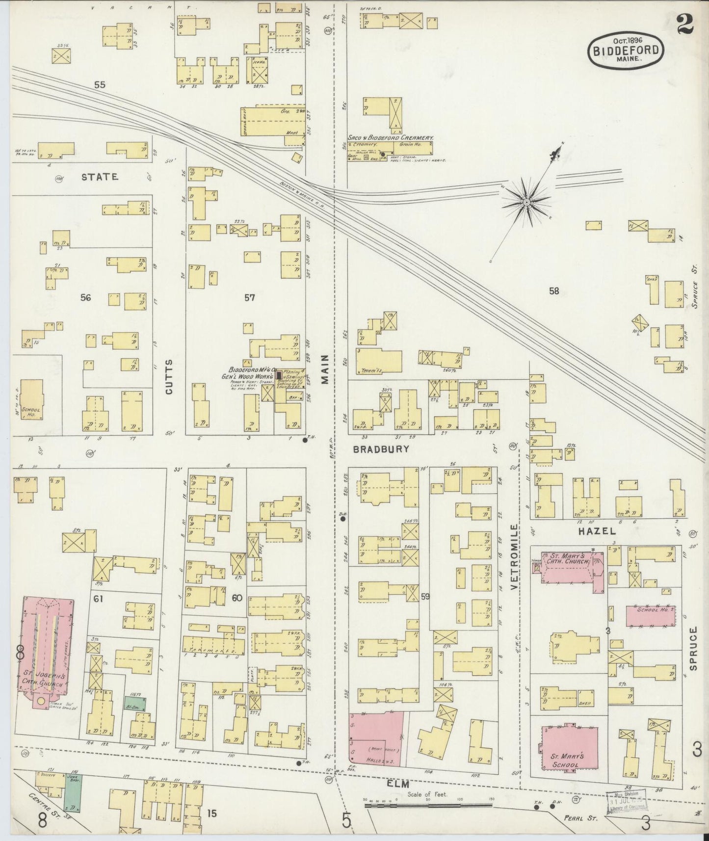 Sanborn Fire Insurance Map from Biddeford, York County, Maine (1896), Sheet #0002 - Complete Map Set gallery image, historic Sanborn map, vintage wall art, Maine Maine
