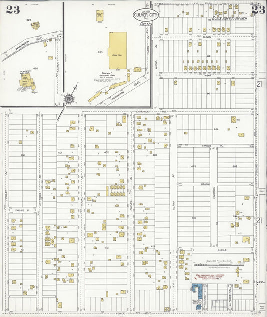 Sanborn Fire Insurance Map from Culver City, Los Angeles County, California (1924), Sheet #0023 - Historic Sanborn Fire Insurance Map Print, vintage old map wall art, antique decor, genealogy gift, California California map