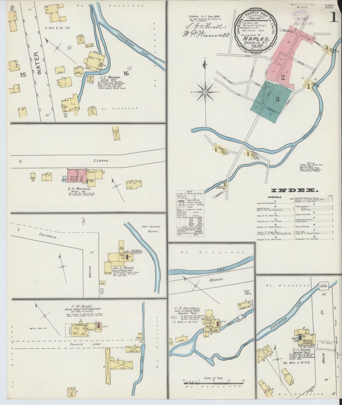 Sanborn Fire Insurance Map from Naples, Ontario County, New York (1893), Sheet #0001 - Complete Map Set gallery image, historic Sanborn map, vintage wall art, New York New York