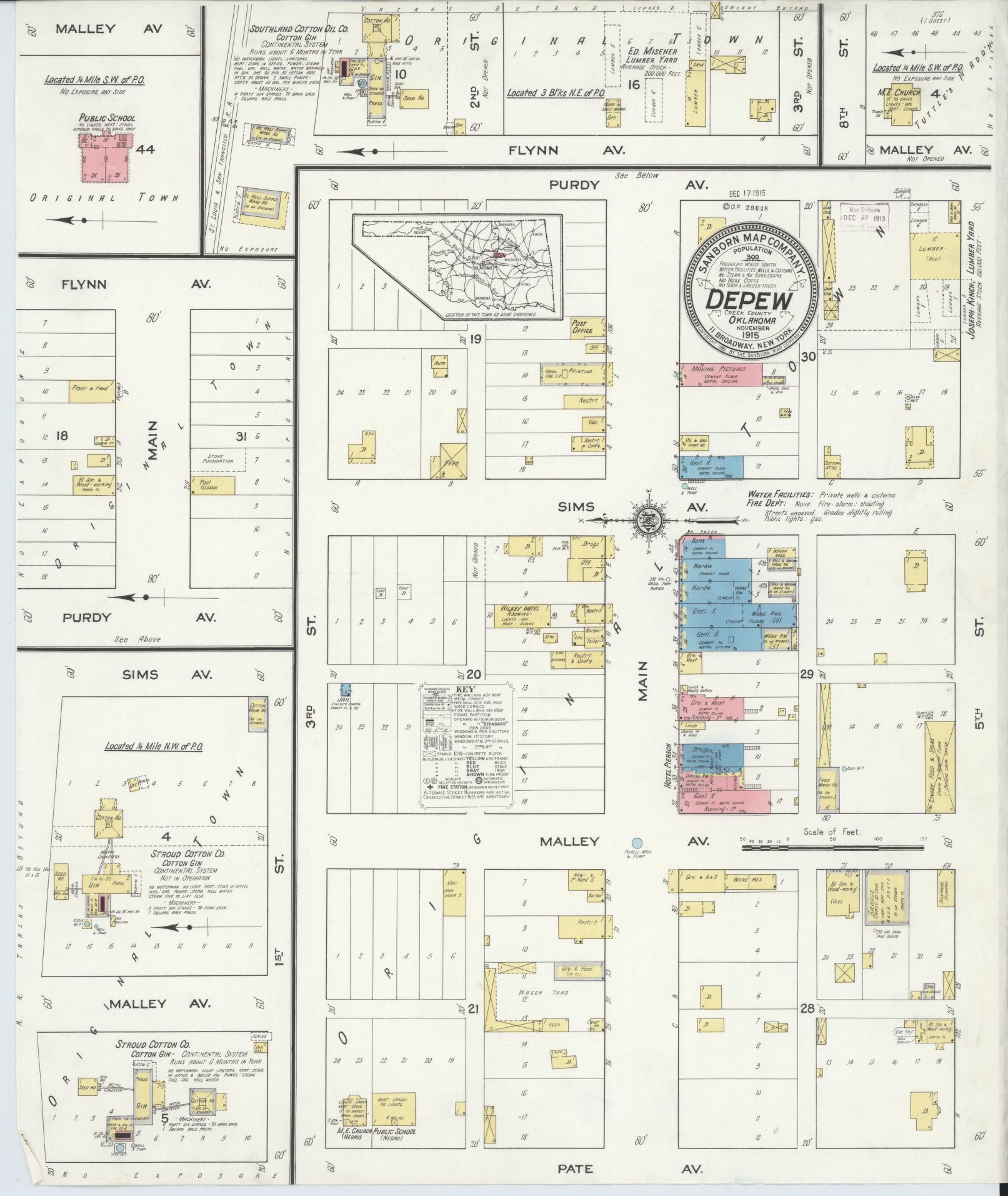 Sanborn Fire Insurance Map from Depew, Creek County, Oklahoma (1915), Sheet #0001 - Historic Sanborn Fire Insurance Map Print, vintage old map wall art, antique decor, genealogy gift, Oklahoma Oklahoma map