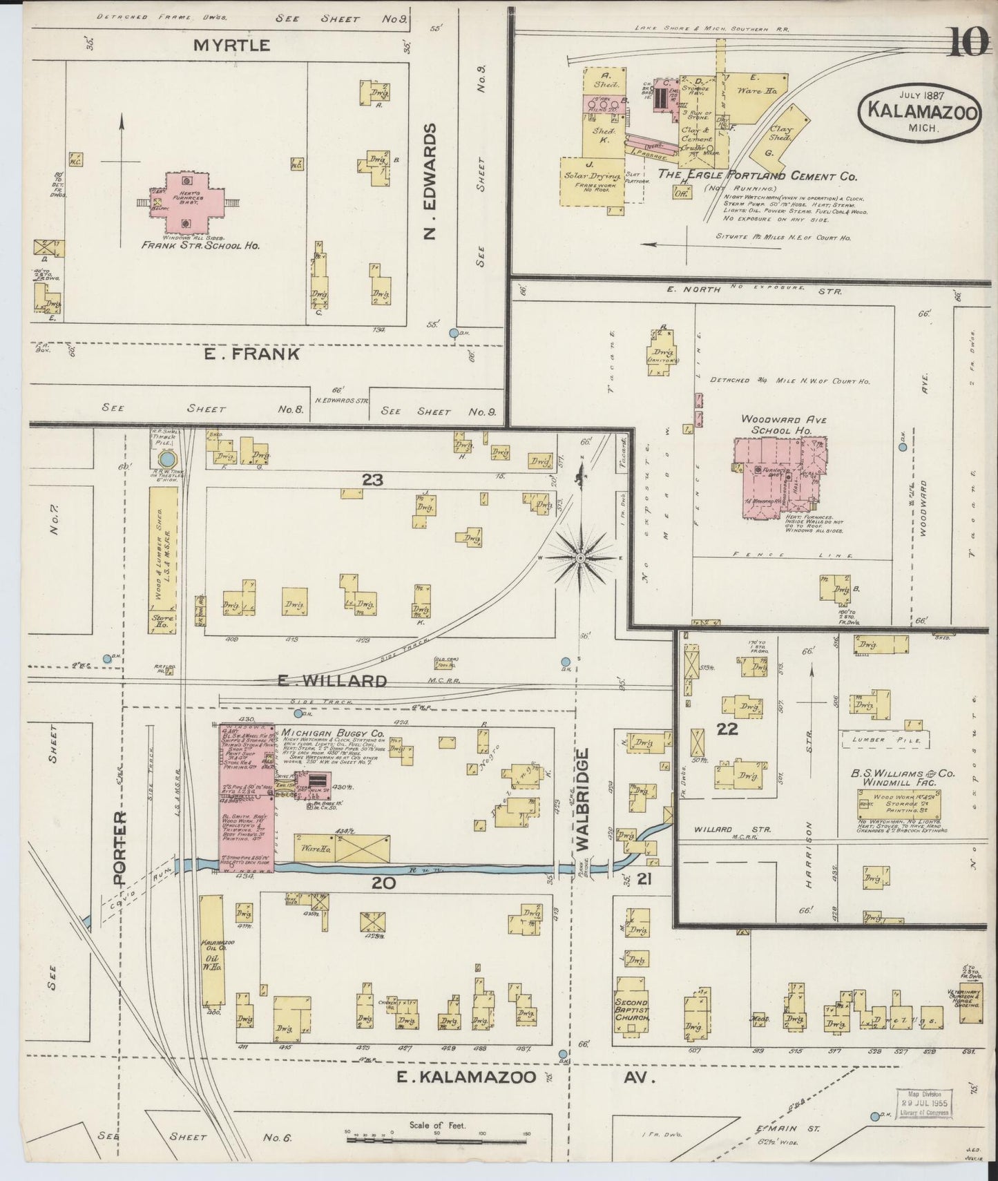 Sanborn Fire Insurance Map from Kalamazoo, Kalamazoo County, Michigan (1887), Sheet #0010 - Complete Map Set gallery image, historic Sanborn map, vintage wall art, Michigan Michigan