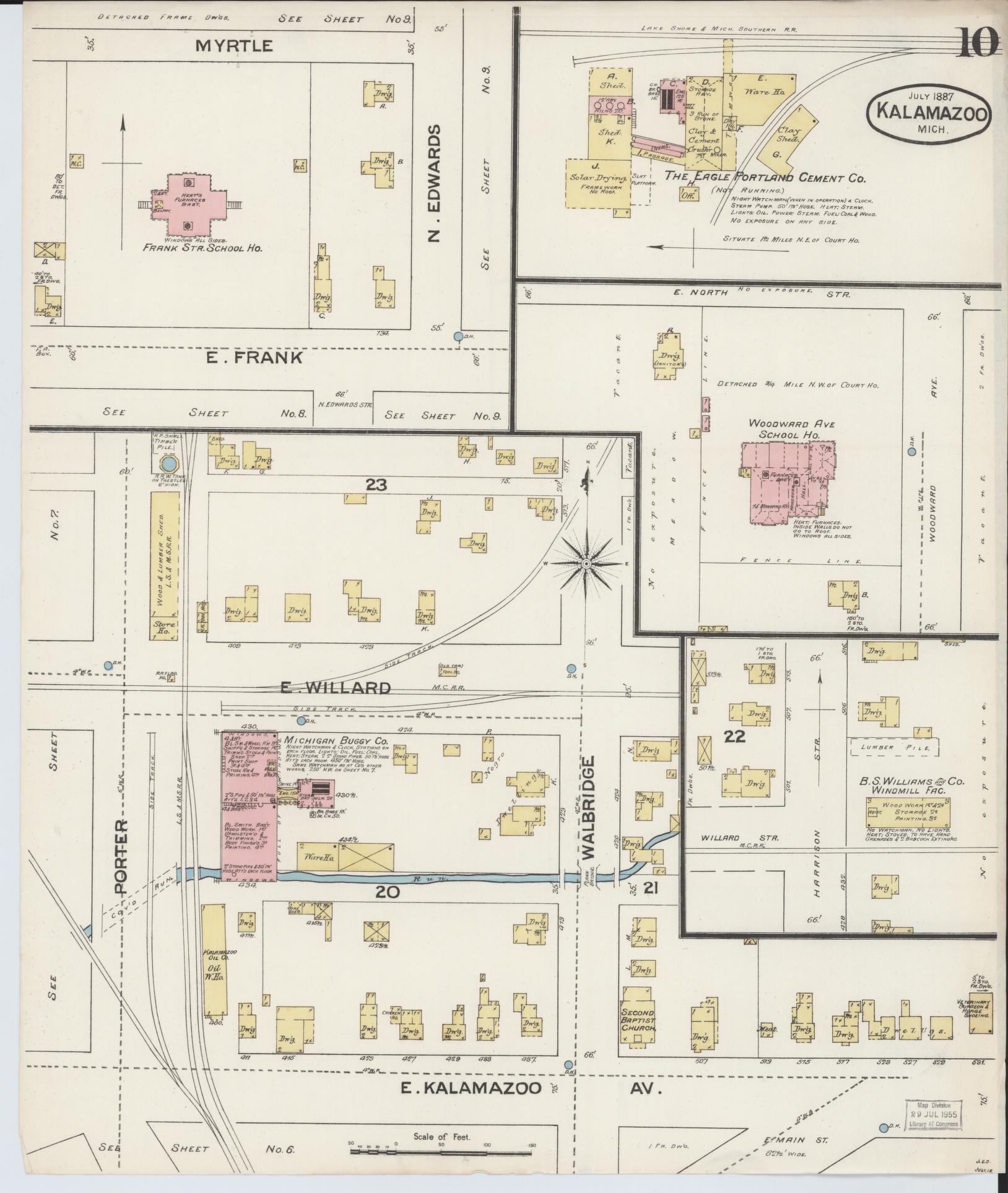Sanborn Fire Insurance Map from Kalamazoo, Kalamazoo County, Michigan (1887), Sheet #0010 - Complete Map Set gallery image, historic Sanborn map, vintage wall art, Michigan Michigan