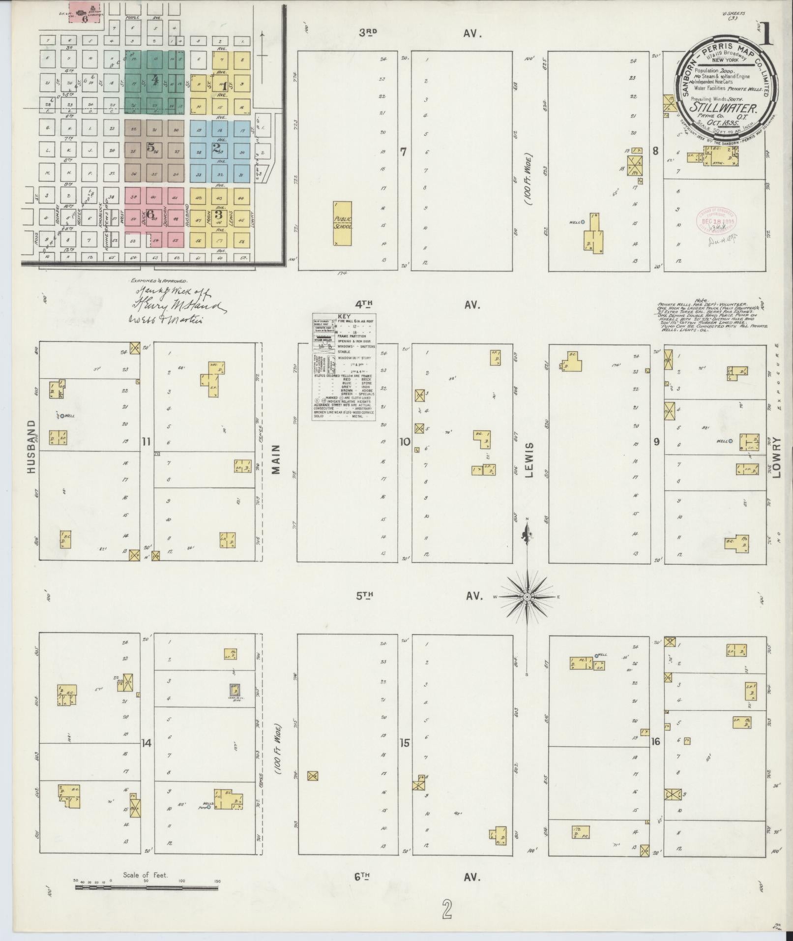 Sanborn Fire Insurance Map from Stillwater, Payne County, Oklahoma (1895), Sheet #0001 - Historic Sanborn Fire Insurance Map Print, vintage old map wall art, antique decor, genealogy gift, Oklahoma Oklahoma map