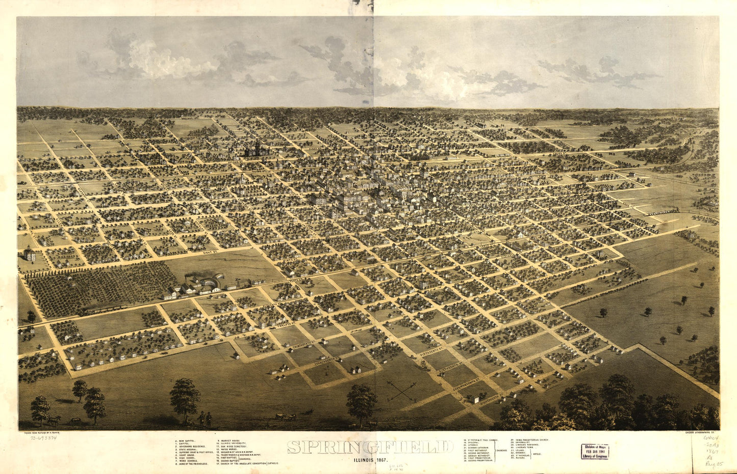 Springfield, Illinois 1867. (1867) – Historic Bird’s-Eye View Panorama Print