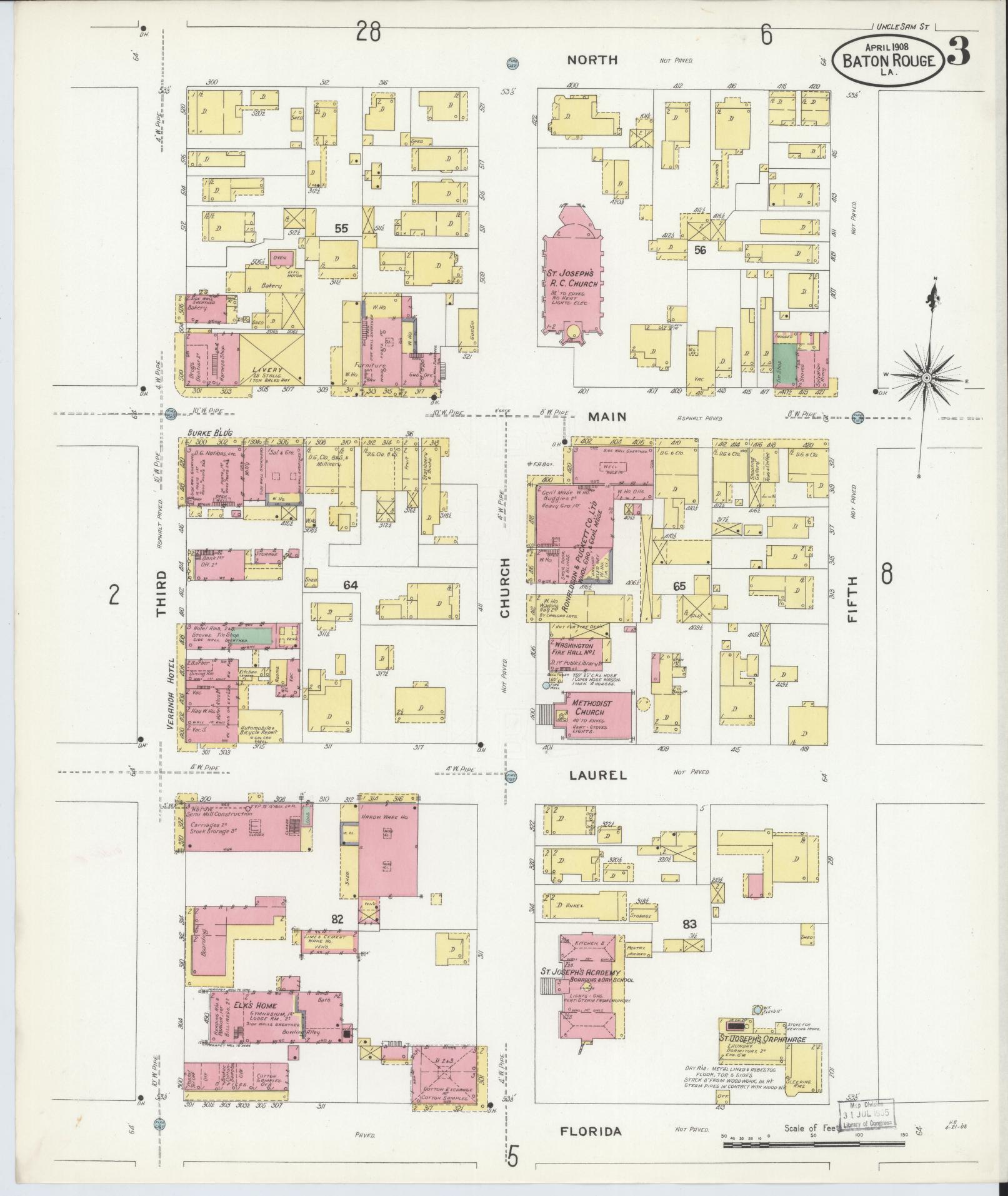 Sanborn Fire Insurance Map from Baton Rouge, East Baton Rouge Parish, Louisiana (1908), Sheet #0003 - Complete Map Set gallery image, historic Sanborn map, vintage wall art, Louisiana Louisiana