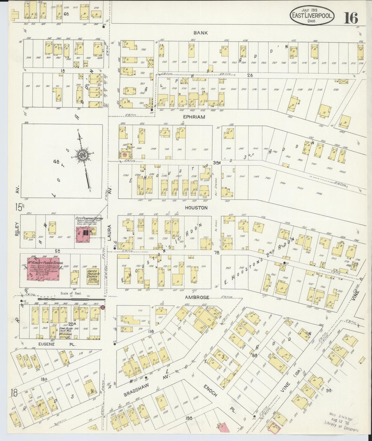 Sanborn Fire Insurance Map from East Liverpool, Columbiana County, Ohio (1913), Sheet #0016 - Historic Sanborn Fire Insurance Map Print, vintage old map wall art, antique decor, genealogy gift, Ohio Ohio map
