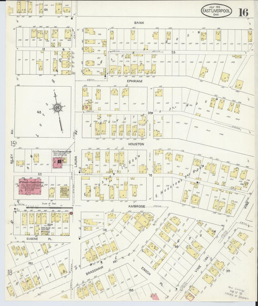 Sanborn Fire Insurance Map from East Liverpool, Columbiana County, Ohio (1913), Sheet #0016 - Historic Sanborn Fire Insurance Map Print, vintage old map wall art, antique decor, genealogy gift, Ohio Ohio map