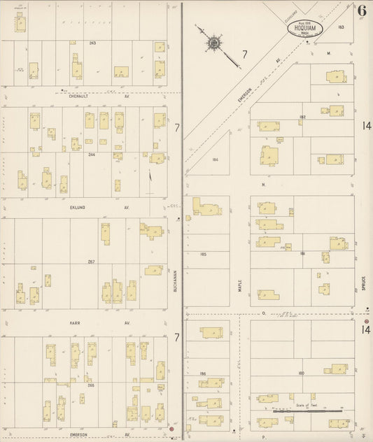 Sanborn Fire Insurance Map from Hoquiam, Grays Harbor County, Washington (1916), Sheet #0006 - Historic Sanborn Fire Insurance Map Print, vintage old map wall art, antique decor, genealogy gift, Washington Washington map