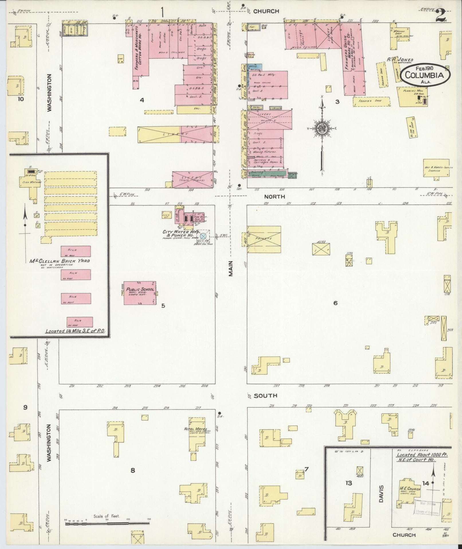 Sanborn Fire Insurance Map from Columbia, Houston County, Alabama (1910), Sheet #0002 - Historic Sanborn Fire Insurance Map Print, vintage old map wall art, antique decor, genealogy gift, Alabama Alabama map