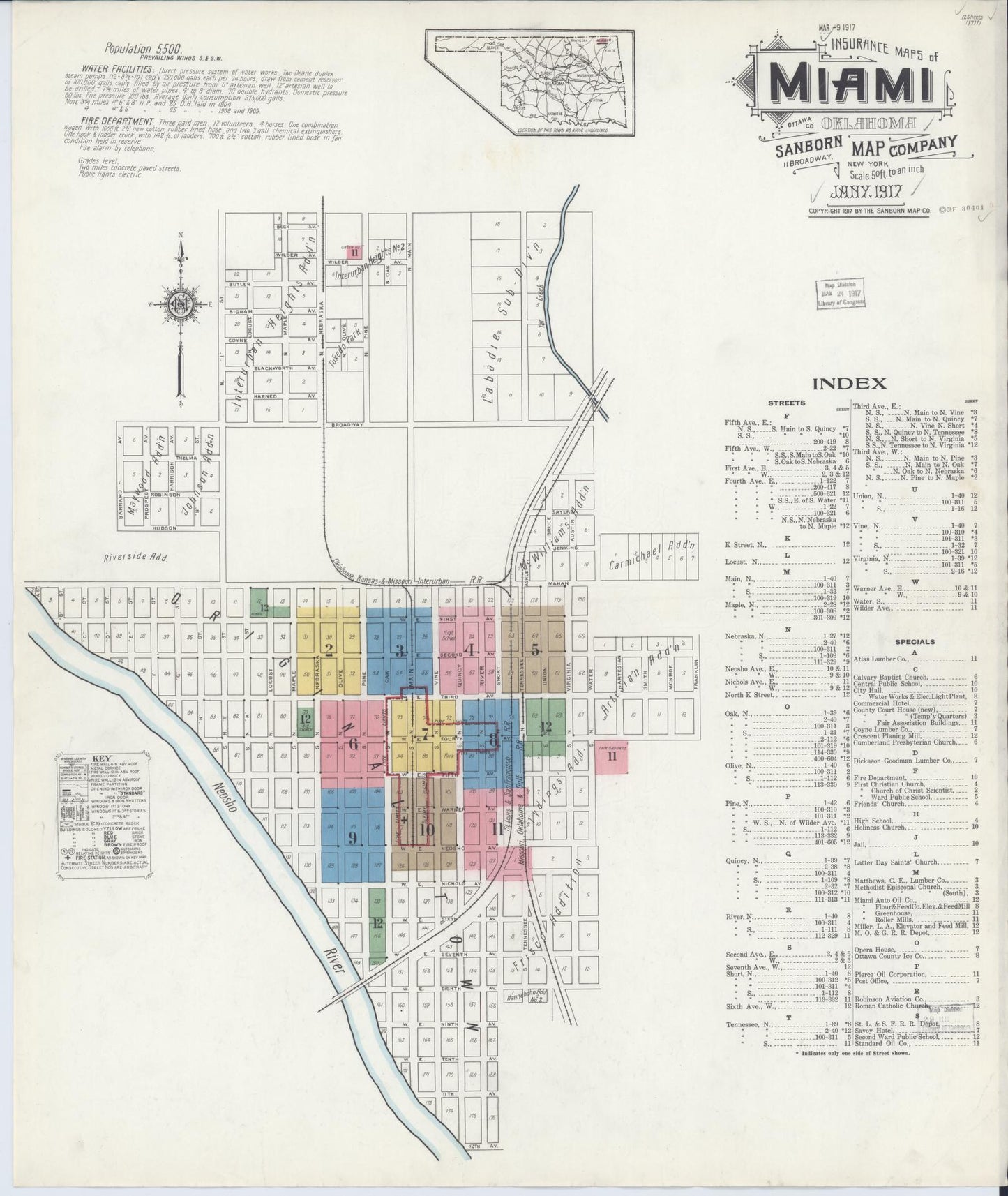 Sanborn Fire Insurance Map from Miami, Ottawa County, Oklahoma (1917), Sheet #0001 - Complete Map Set gallery image, historic Sanborn map, vintage wall art, Oklahoma Oklahoma