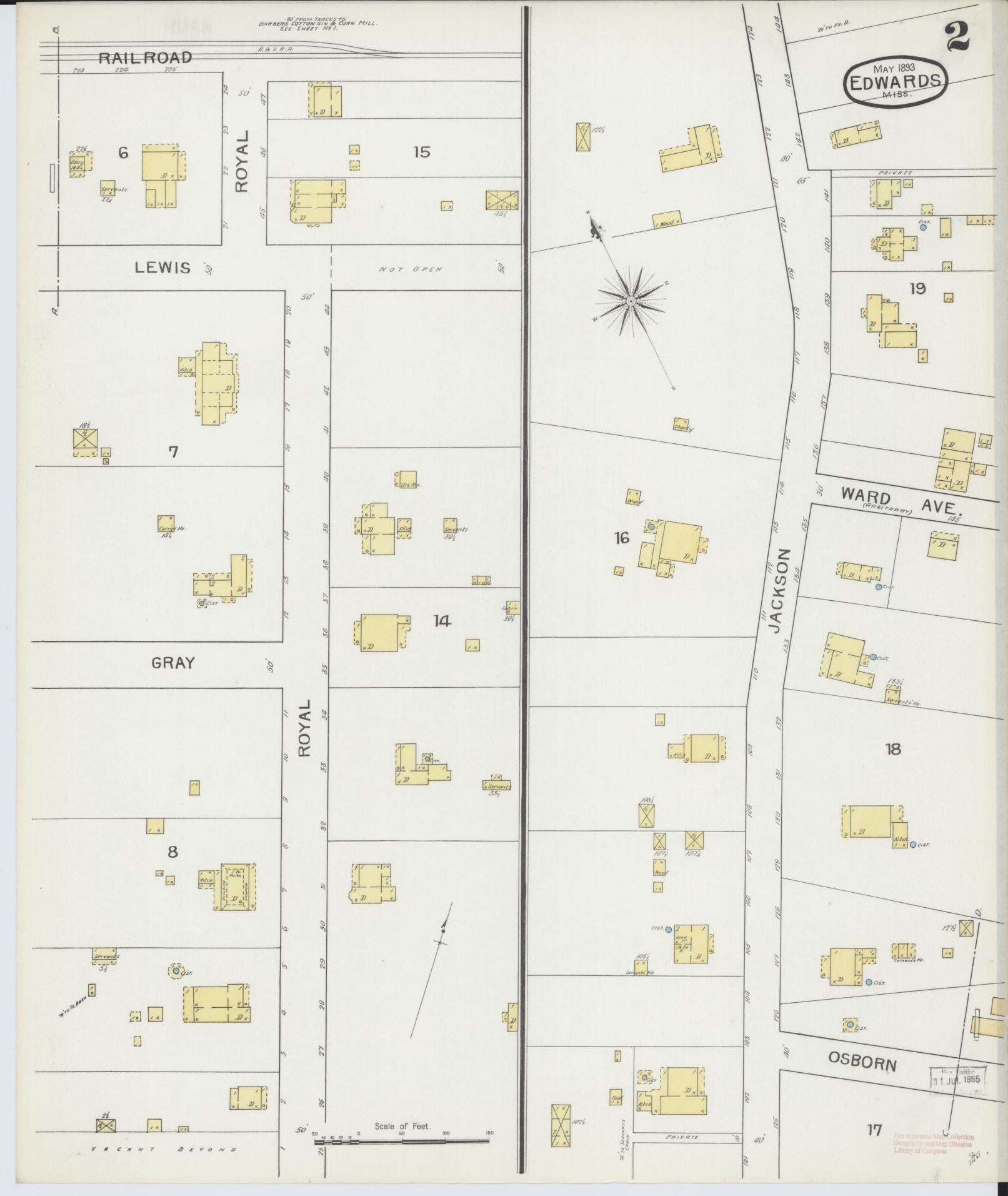 Sanborn Fire Insurance Map from Edwards, Hinds County, Mississippi (1893), Sheet #0002 - Historic Sanborn Fire Insurance Map Print, vintage old map wall art, antique decor, genealogy gift, Mississippi Mississippi map