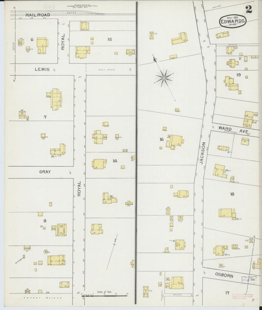 Sanborn Fire Insurance Map from Edwards, Hinds County, Mississippi (1893), Sheet #0002 - Historic Sanborn Fire Insurance Map Print, vintage old map wall art, antique decor, genealogy gift, Mississippi Mississippi map