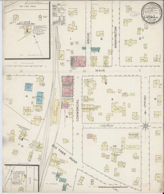 Sanborn Fire Insurance Map from Livonia, Livingston County, New York (1886), Sheet #0001 - Historic Sanborn Fire Insurance Map Print, vintage old map wall art, antique decor, genealogy gift, New York New York map
