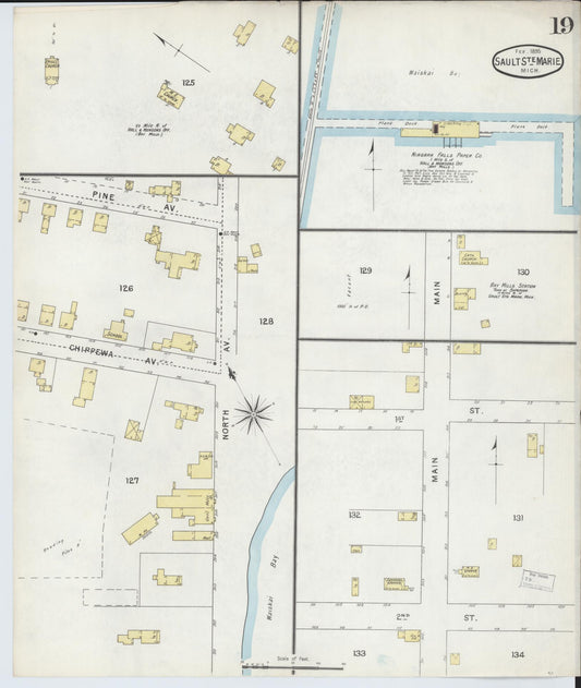 Sanborn Fire Insurance Map from Sault Sainte Marie, Chippewa County, Michigan (1895), Sheet #0019 - Historic Sanborn Fire Insurance Map Print, vintage old map wall art, antique decor, genealogy gift, Michigan Michigan map