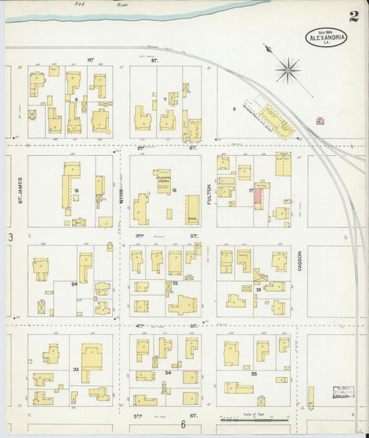 Sanborn Fire Insurance Map from Alexandria, Rapides Parish, Louisiana (1904), Sheet #0002 - Historic Sanborn Fire Insurance Map Print, vintage old map wall art, antique decor, genealogy gift, Louisiana Louisiana map