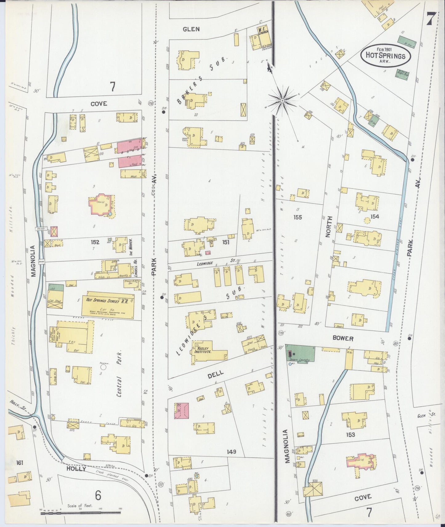 Sanborn Fire Insurance Map from Hot Springs, Garland County, Arkansas (1901), Sheet #0007 - Historic Sanborn Fire Insurance Map Print, vintage old map wall art, antique decor, genealogy gift, Arkansas Arkansas map