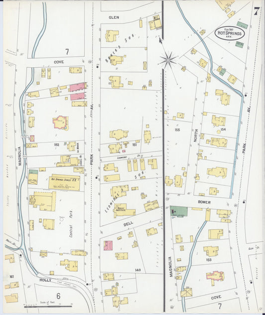 Sanborn Fire Insurance Map from Hot Springs, Garland County, Arkansas (1901), Sheet #0007 - Historic Sanborn Fire Insurance Map Print, vintage old map wall art, antique decor, genealogy gift, Arkansas Arkansas map