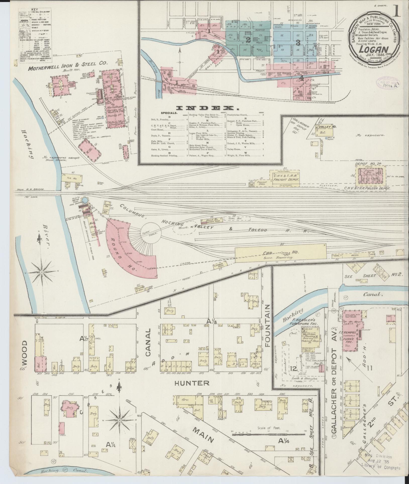 Sanborn Fire Insurance Map from Logan, Hocking County, Ohio (1886), Sheet #0001 - Complete Map Set gallery image, historic Sanborn map, vintage wall art, Ohio Ohio