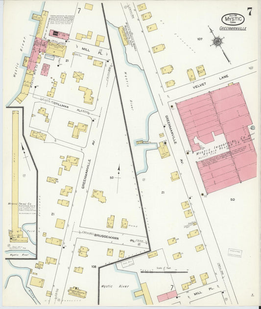 Sanborn Fire Insurance Map from Mystic, New London County, Connecticut (1911), Sheet #0007 - Historic Sanborn Fire Insurance Map Print, vintage old map wall art, antique decor, genealogy gift, Connecticut Connecticut map