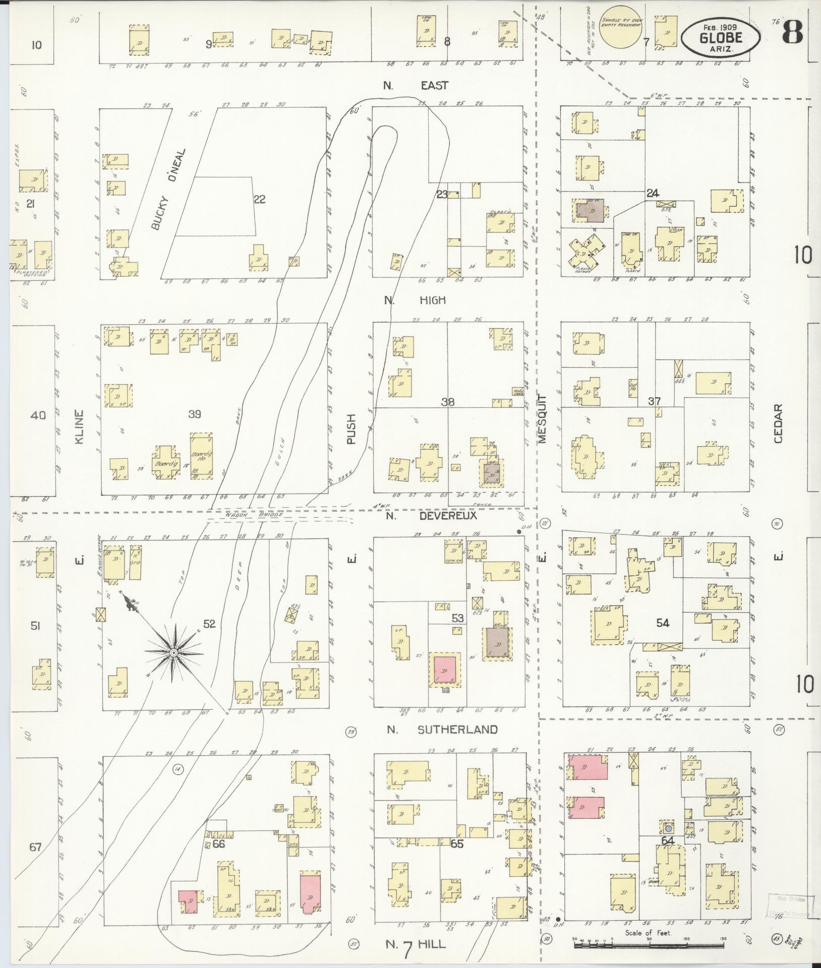 Sanborn Fire Insurance Map from Globe, Gila County, Arizona (1909), Sheet #0008 - Complete Map Set gallery image, historic Sanborn map, vintage wall art, Arizona Arizona