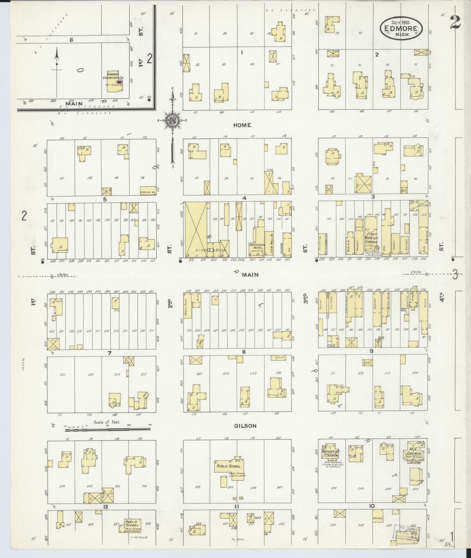Sanborn Fire Insurance Map from Edmore, Montcalm County, Michigan (1910), Sheet #0002 - Complete Map Set gallery image, historic Sanborn map, vintage wall art, Michigan Michigan