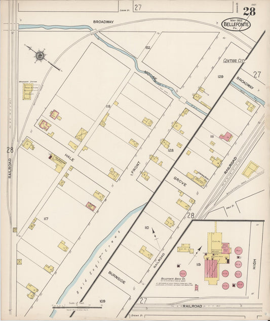 Sanborn Fire Insurance Map from Bellefonte, Centre County, Pennsylvania (1922), Sheet #0028 - Historic Sanborn Fire Insurance Map Print, vintage old map wall art, antique decor, genealogy gift, Pennsylvania Pennsylvania map