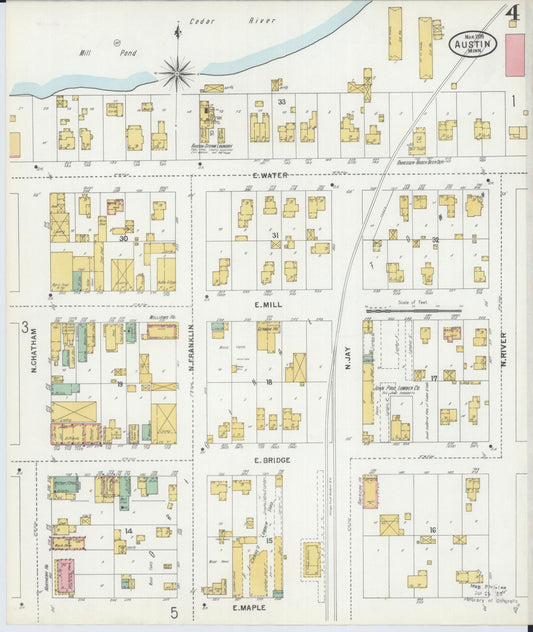 Sanborn Fire Insurance Map from Austin, Mower County, Minnesota (1899), Sheet #0004 - Historic Sanborn Fire Insurance Map Print, vintage old map wall art, antique decor, genealogy gift, Minnesota Minnesota map