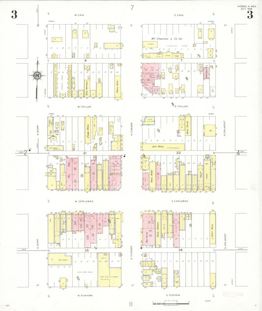 Sanborn Fire Insurance Map from Hobbs, Lea County, New Mexico (1938), Sheet #0003 - Historic Sanborn Fire Insurance Map Print, vintage old map wall art, antique decor, genealogy gift, New Mexico New Mexico map