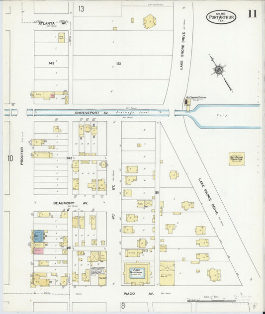 Sanborn Fire Insurance Map from Port Arthur, Jefferson County, Texas (1910), Sheet #0011 - Historic Sanborn Fire Insurance Map Print, vintage old map wall art, antique decor, genealogy gift, Texas Texas map
