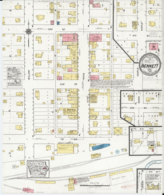 Sanborn Fire Insurance Map from Bennett, Cedar County, Iowa (1920), Sheet #0001 - Historic Sanborn Fire Insurance Map Print, vintage old map wall art