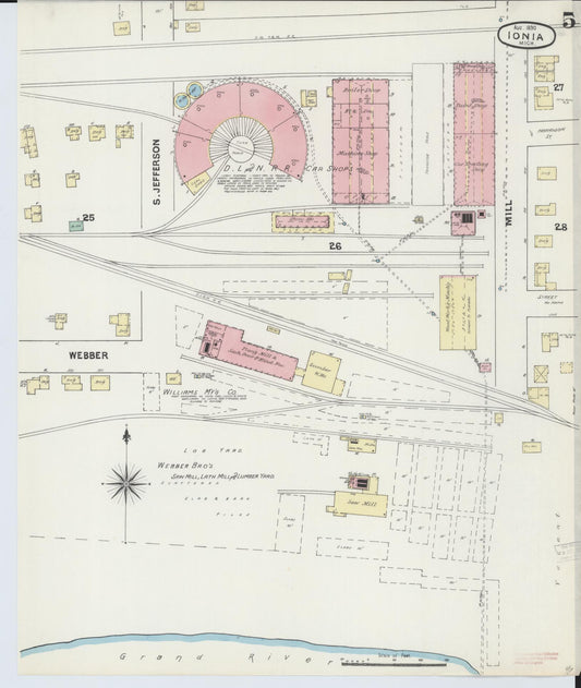Sanborn Fire Insurance Map from Ionia, Ionia County, Michigan (1890), Sheet #0005 - Historic Sanborn Fire Insurance Map Print, vintage old map wall art, antique decor, genealogy gift, Michigan Michigan map
