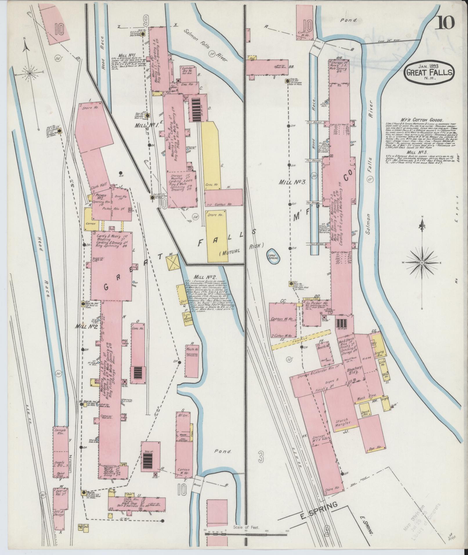 Sanborn Fire Insurance Map from Great Falls, Strafford County, New Hampshire (1893), Sheet #0010 - Complete Map Set gallery image, historic Sanborn map, vintage wall art, New Hampshire New Hampshire