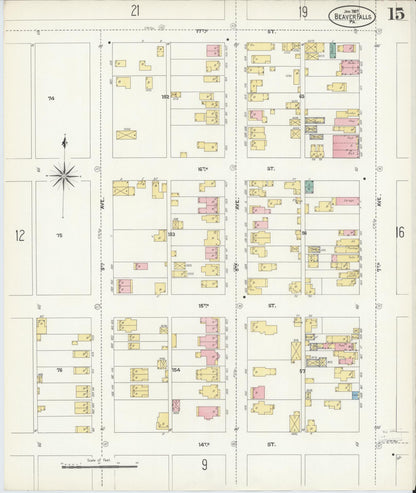 Sanborn Fire Insurance Map from Beaver Falls, Beaver County, Pennsylvania (1907), Sheet #0015 - Complete Map Set gallery image, historic Sanborn map, vintage wall art, Pennsylvania Pennsylvania