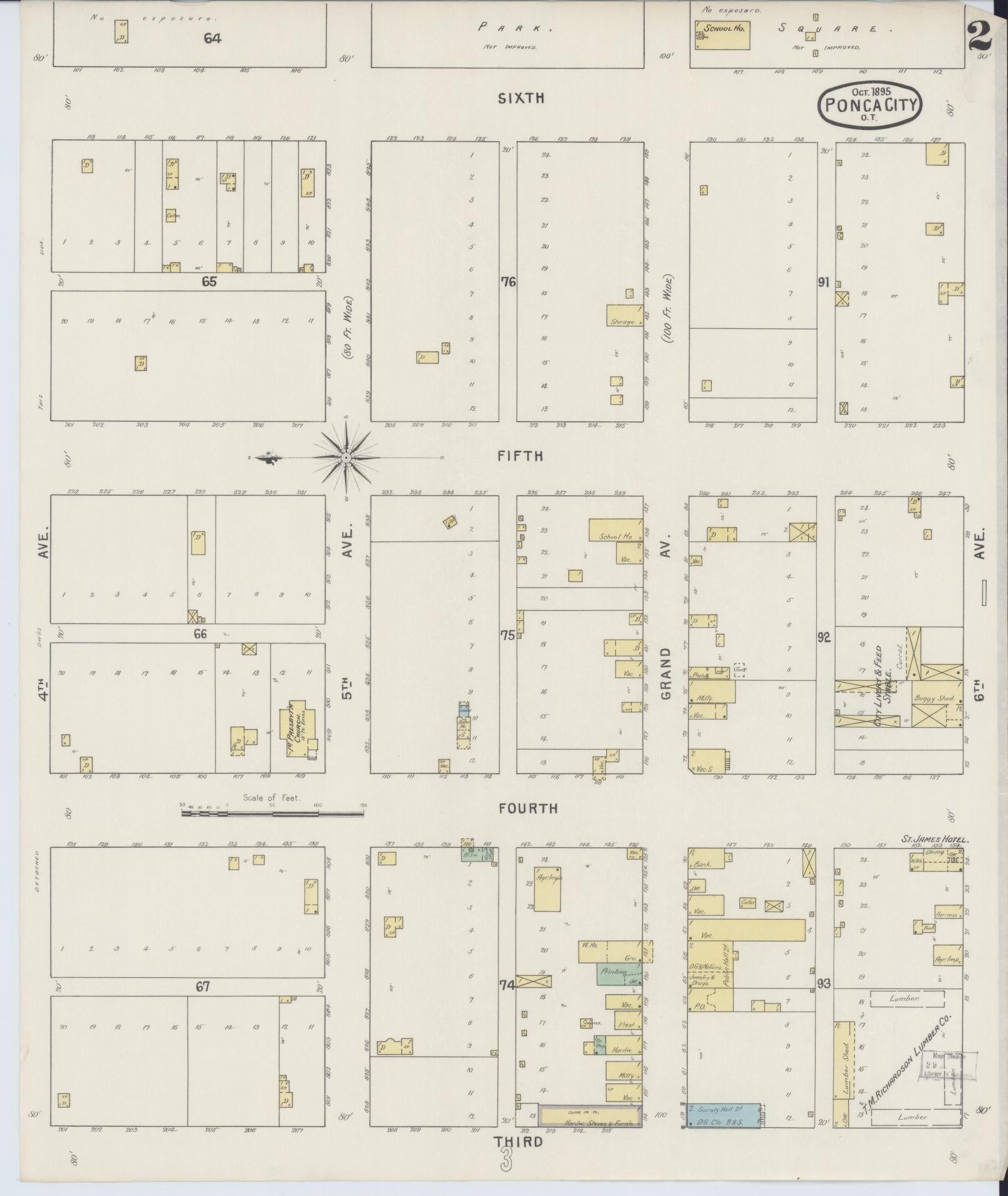 Sanborn Fire Insurance Map from Ponca City, Kay County, Oklahoma (1895), Sheet #0002 - Complete Map Set gallery image, historic Sanborn map, vintage wall art, Oklahoma Oklahoma