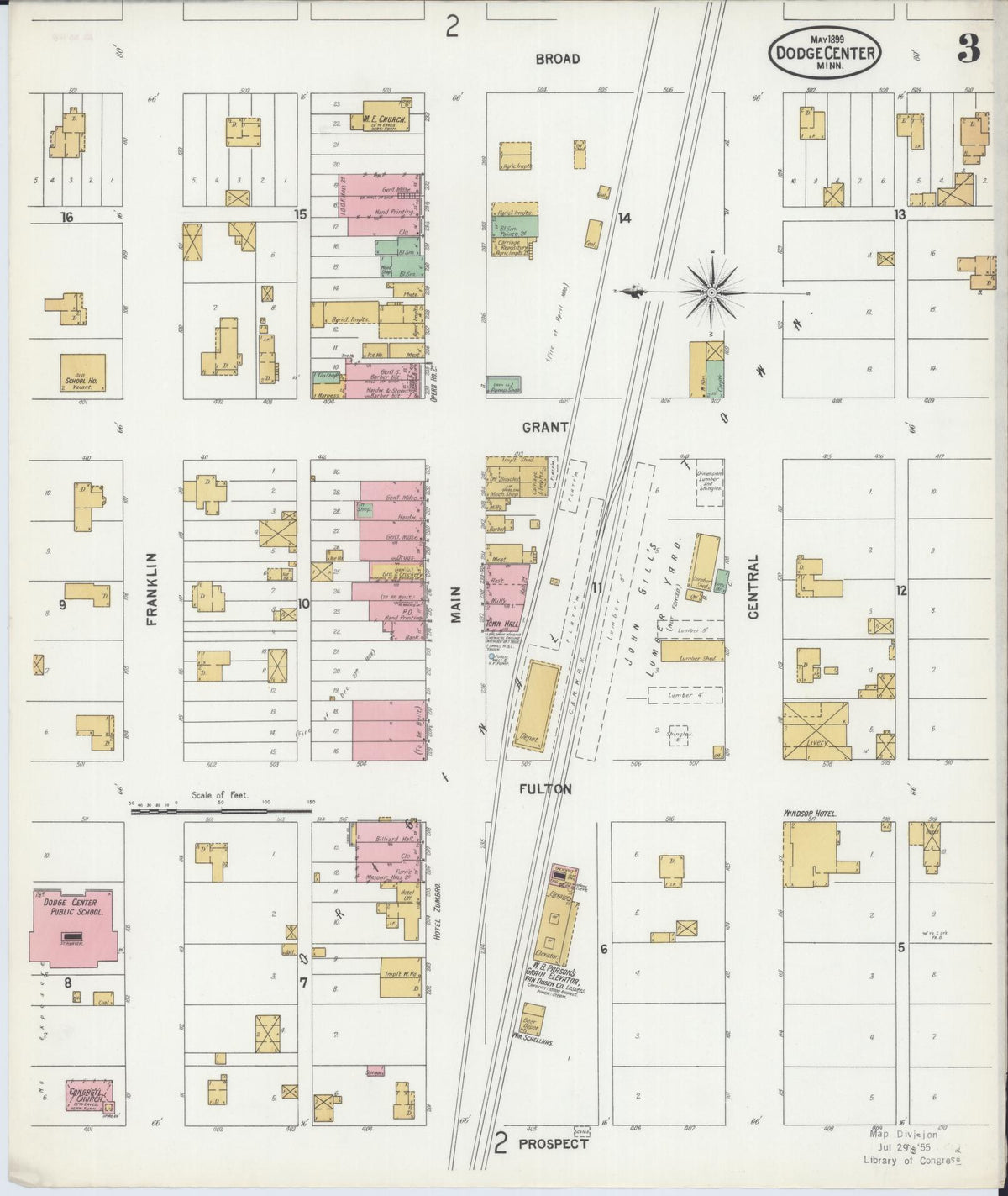 Sanborn Fire Insurance Map from Dodge Center, Dodge County, Minnesota (1899), Sheet #0003 - Historic Sanborn Fire Insurance Map Print, vintage old map wall art, antique decor, genealogy gift, Minnesota Minnesota map