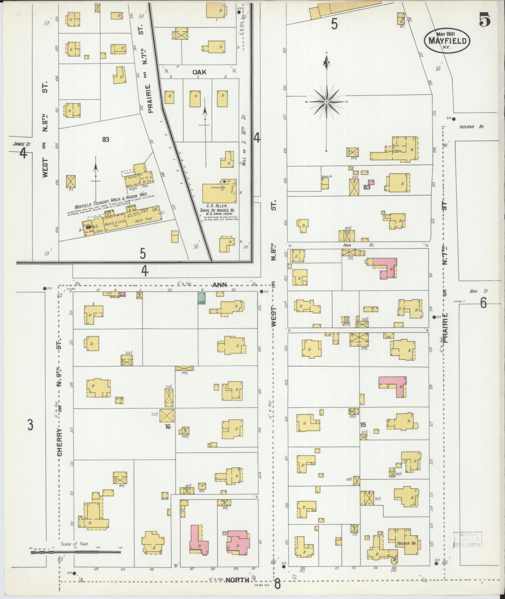 Sanborn Fire Insurance Map from Mayfield, Graves County, Kentucky (1901), Sheet #0005 - Complete Map Set gallery image, historic Sanborn map, vintage wall art, Kentucky Kentucky
