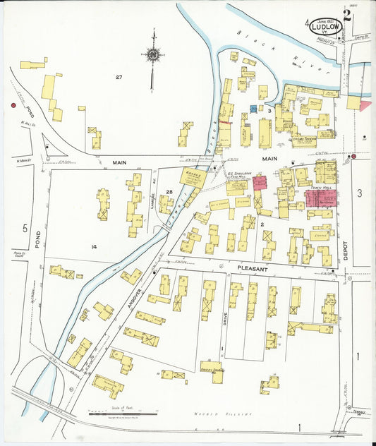 Sanborn Fire Insurance Map from Ludlow, Windsor County, Vermont (1921), Sheet #0002 - Historic Sanborn Fire Insurance Map Print, vintage old map wall art, antique decor, genealogy gift, Vermont Vermont map