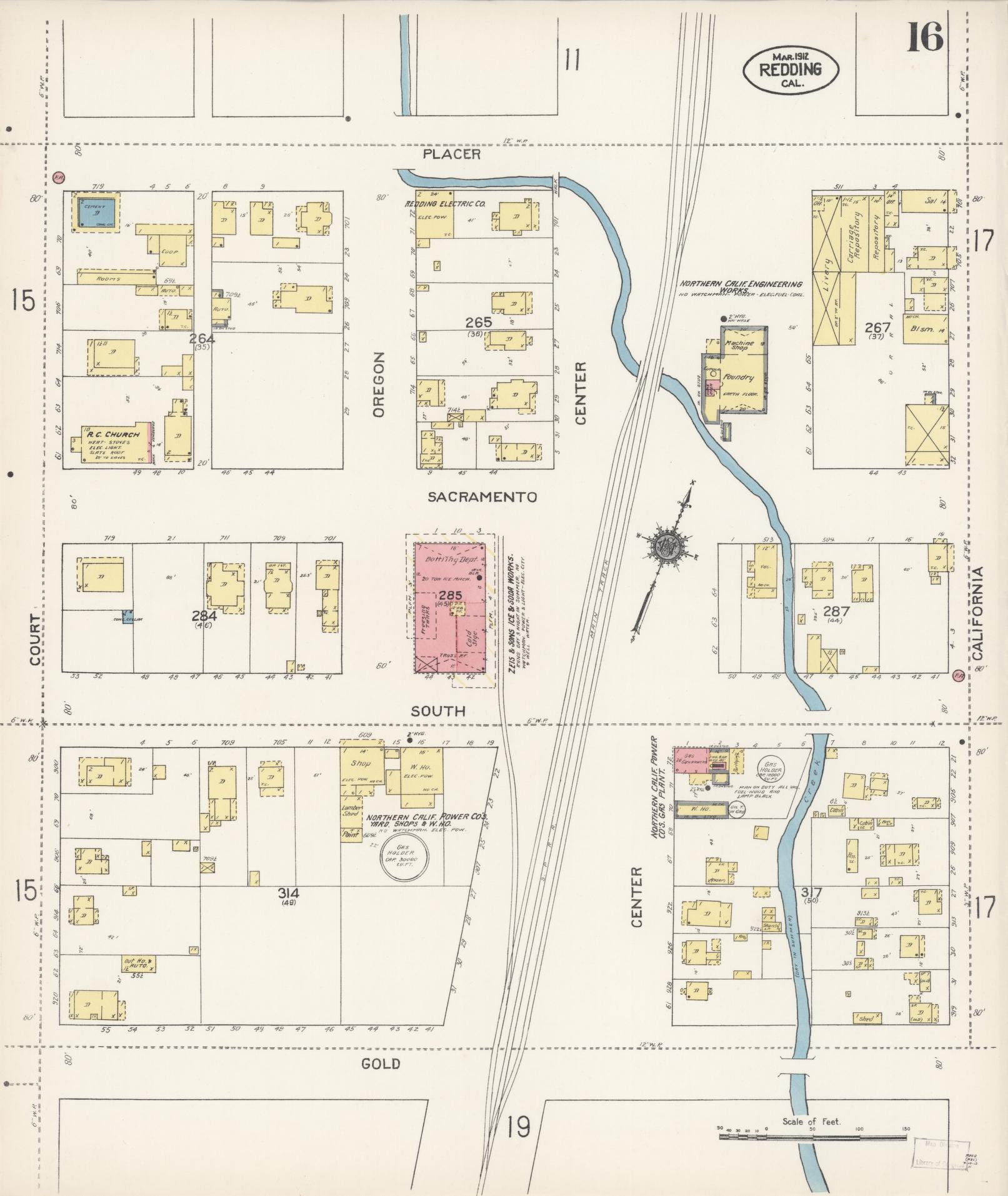 Sanborn Fire Insurance Map from Redding, Shasta County, California (1912), Sheet #0016 - Complete Map Set gallery image, historic Sanborn map, vintage wall art, California California