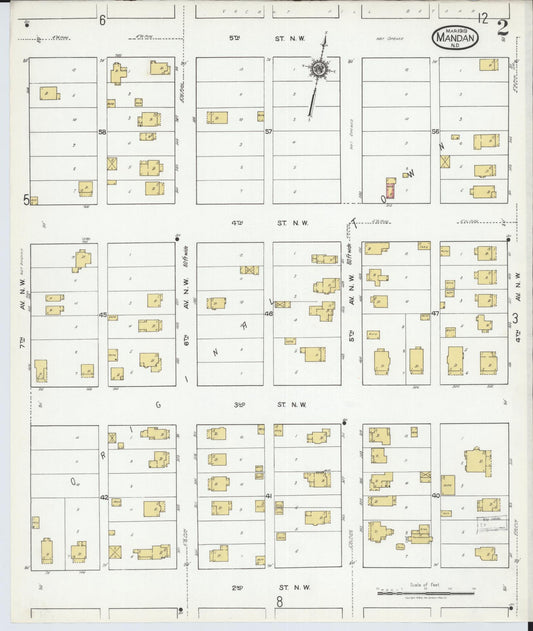 Sanborn Fire Insurance Map from Mandan, Morton County, North Dakota (1919), Sheet #0002 - Historic Sanborn Fire Insurance Map Print, vintage old map wall art, antique decor, genealogy gift, North Dakota North Dakota map