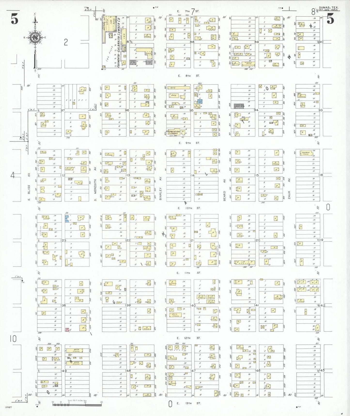 Sanborn Fire Insurance Map from Dumas, Moore County, Texas (1950), Sheet #0005 - Complete Map Set gallery image, historic Sanborn map, vintage wall art, Texas Texas