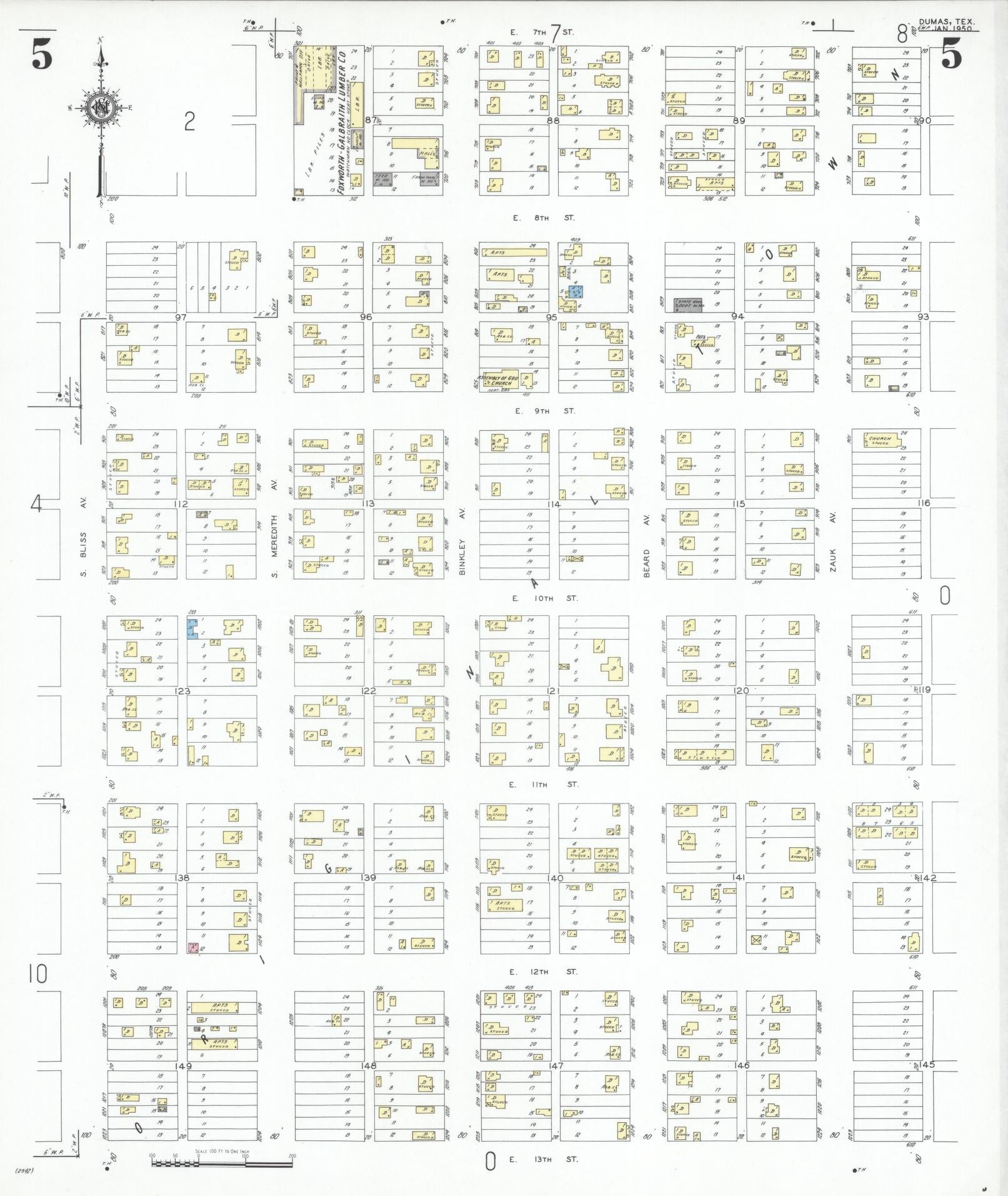 Sanborn Fire Insurance Map from Dumas, Moore County, Texas (1950), Sheet #0005 - Complete Map Set gallery image, historic Sanborn map, vintage wall art, Texas Texas