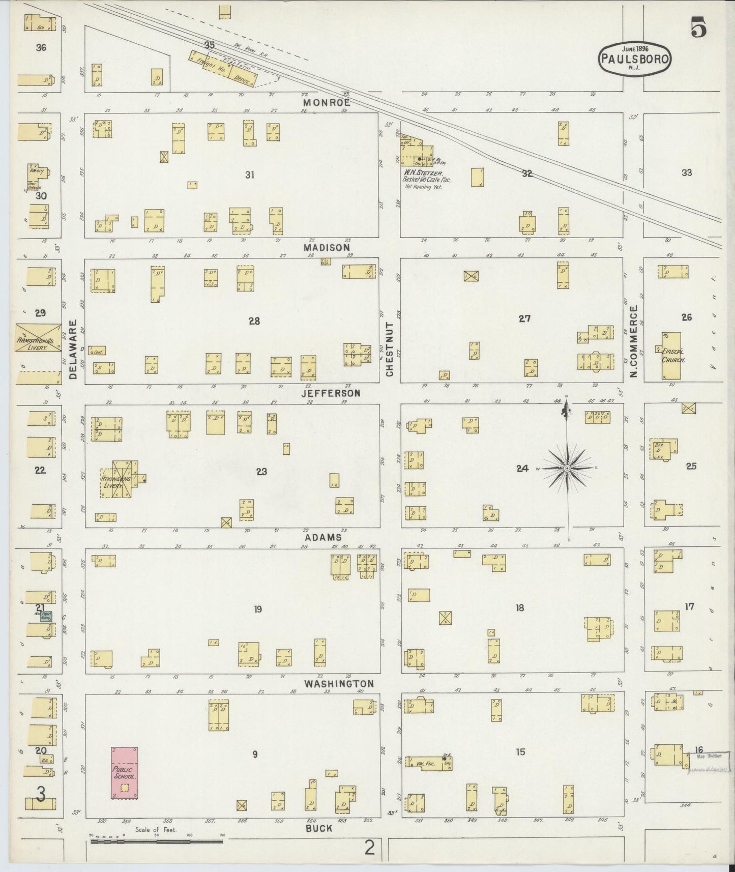 Sanborn Fire Insurance Map from Paulsboro, Gloucester County, New Jersey (1896), Sheet #0005 - Complete Map Set gallery image, historic Sanborn map, vintage wall art, New Jersey New Jersey