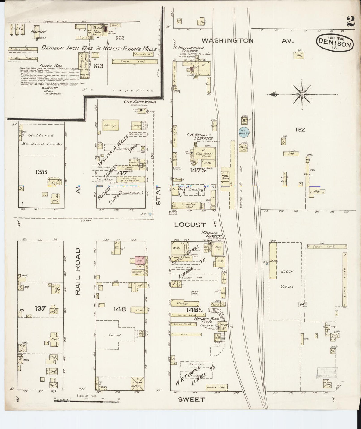 Sanborn Fire Insurance Map from Denison, Crawford County, Iowa (1886), Sheet #0002 - Historic Sanborn Fire Insurance Map Print