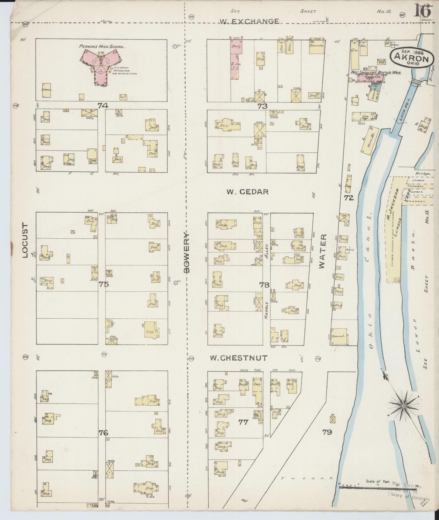 Sanborn Fire Insurance Map from Akron, Summit County, Ohio (1886), Sheet #0016 - Complete Map Set gallery image, historic Sanborn map, vintage wall art, Ohio Ohio