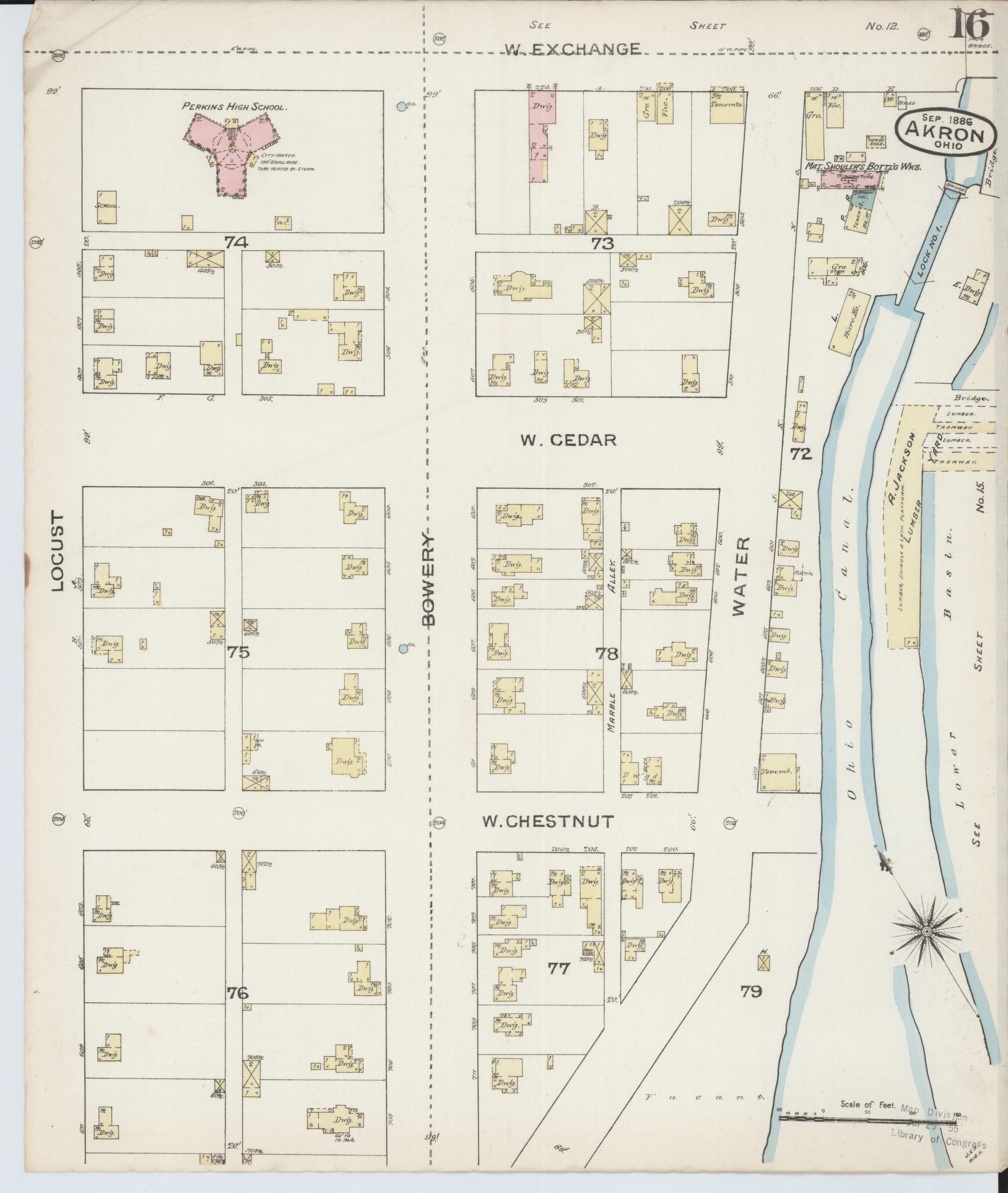 Sanborn Fire Insurance Map from Akron, Summit County, Ohio (1886), Sheet #0016 - Complete Map Set gallery image, historic Sanborn map, vintage wall art, Ohio Ohio