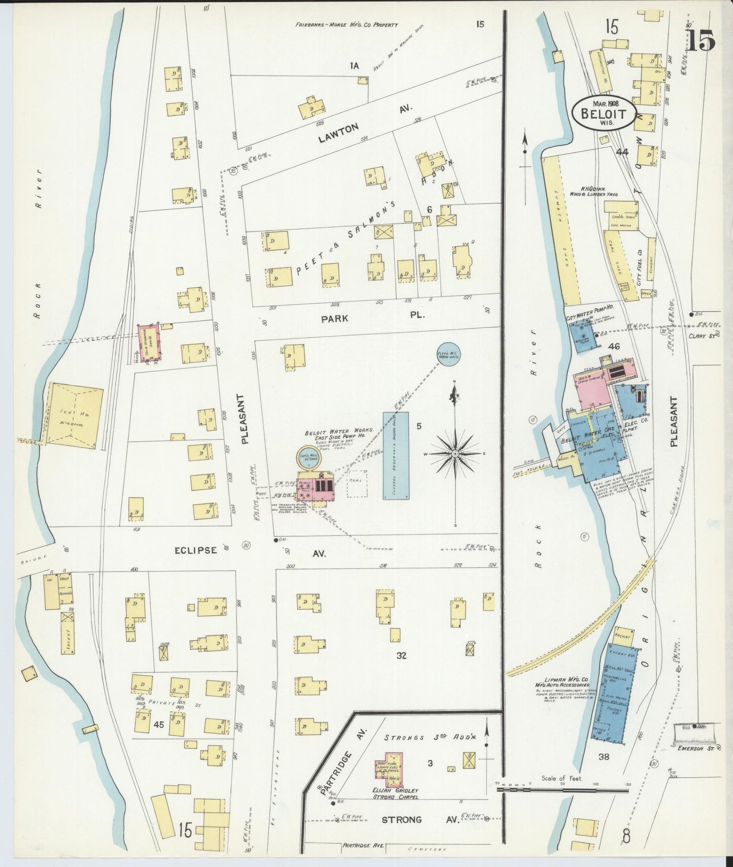 Sanborn Fire Insurance Map from Beloit, Rock County, Wisconsin (1908), Sheet #0015 - Complete Map Set gallery image, historic Sanborn map, vintage wall art, Wisconsin Wisconsin