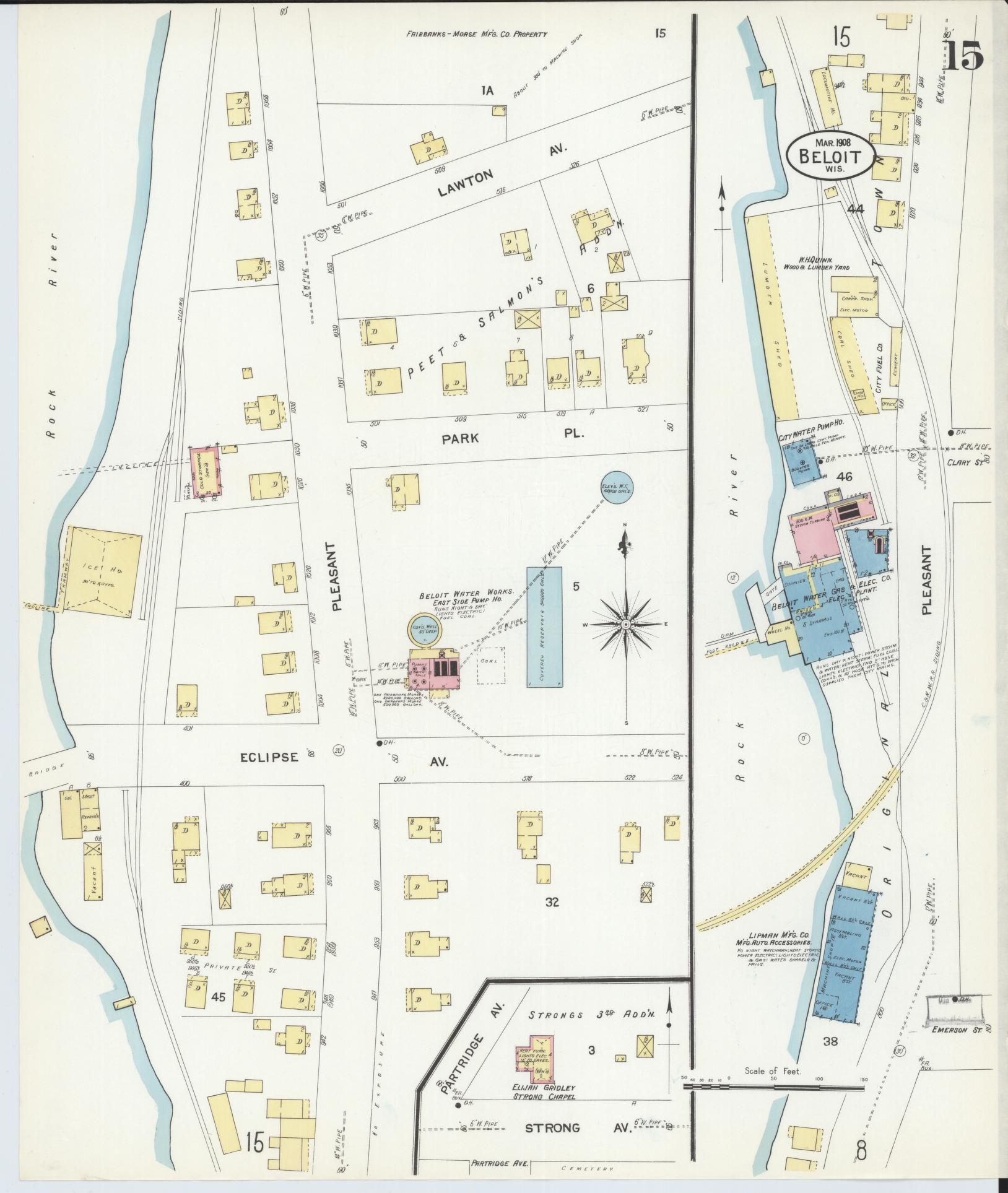 Sanborn Fire Insurance Map from Beloit, Rock County, Wisconsin (1908), Sheet #0015 - Complete Map Set gallery image, historic Sanborn map, vintage wall art, Wisconsin Wisconsin