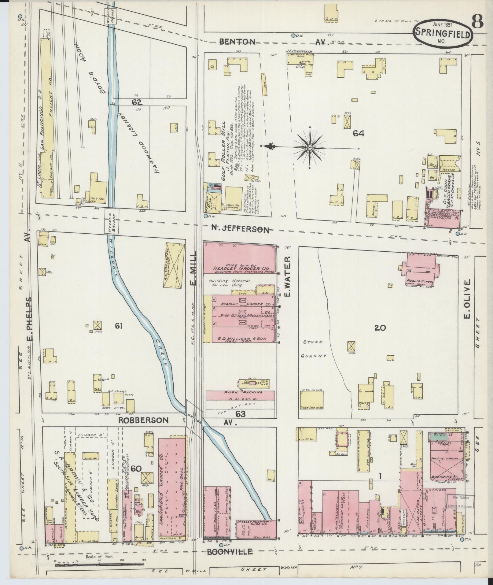 Sanborn Fire Insurance Map from Springfield, Greene County, Missouri (1891), Sheet #0008 - Complete Map Set gallery image, historic Sanborn map, vintage wall art, Missouri Missouri