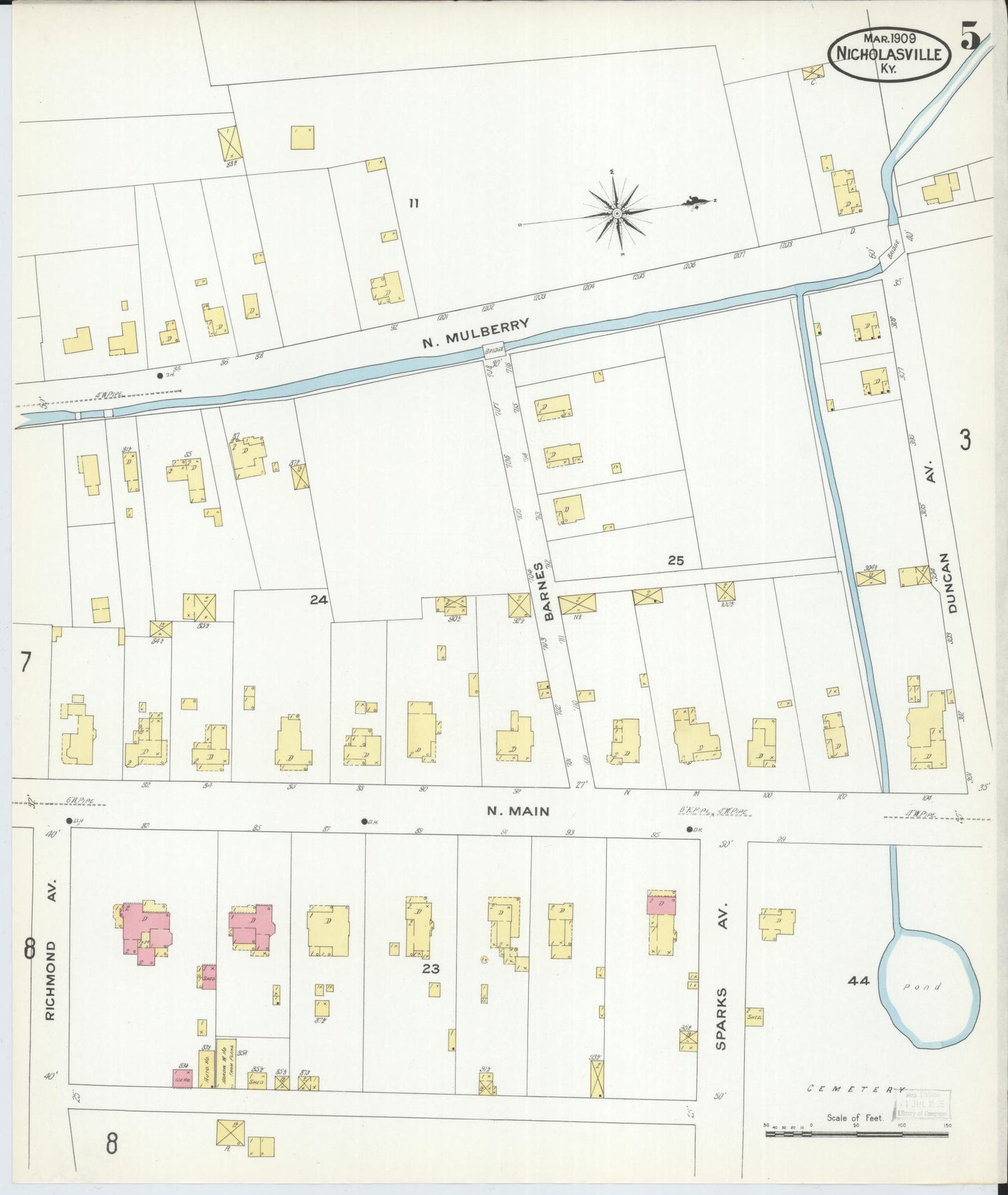 Sanborn Fire Insurance Map from Nicholasville, Jessamine County, Kentucky (1909), Sheet #0005 - Complete Map Set gallery image, historic Sanborn map, vintage wall art, Kentucky Kentucky